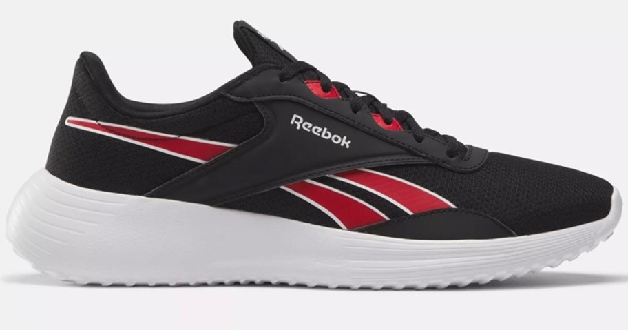 black and red reebok shoe stock image
