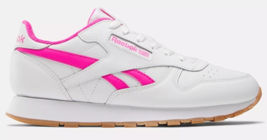 white and hot pink classic Reebok kid's shoe