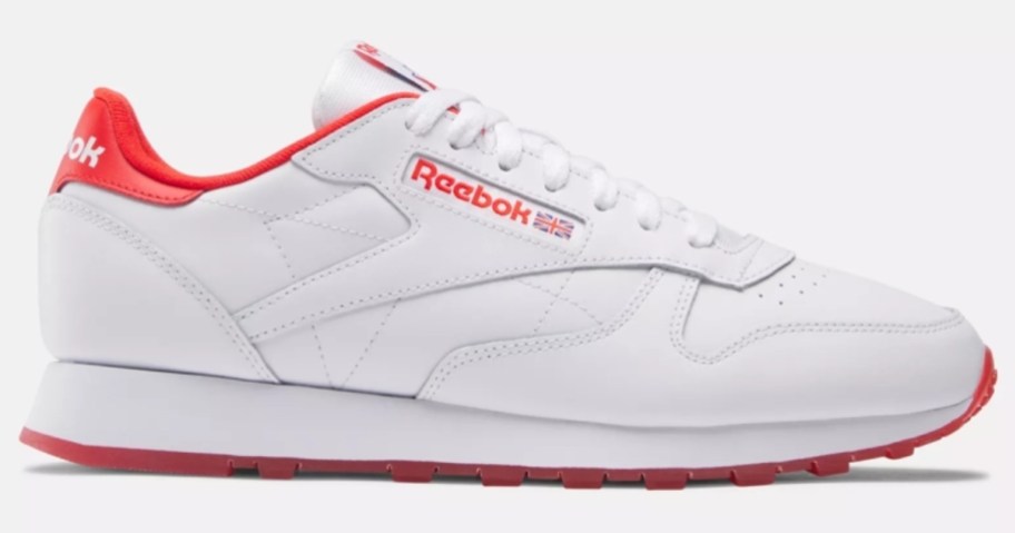 men's classic style Reebok shoe in white with red accents