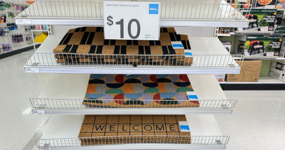 doormats on display at target with $10 sign