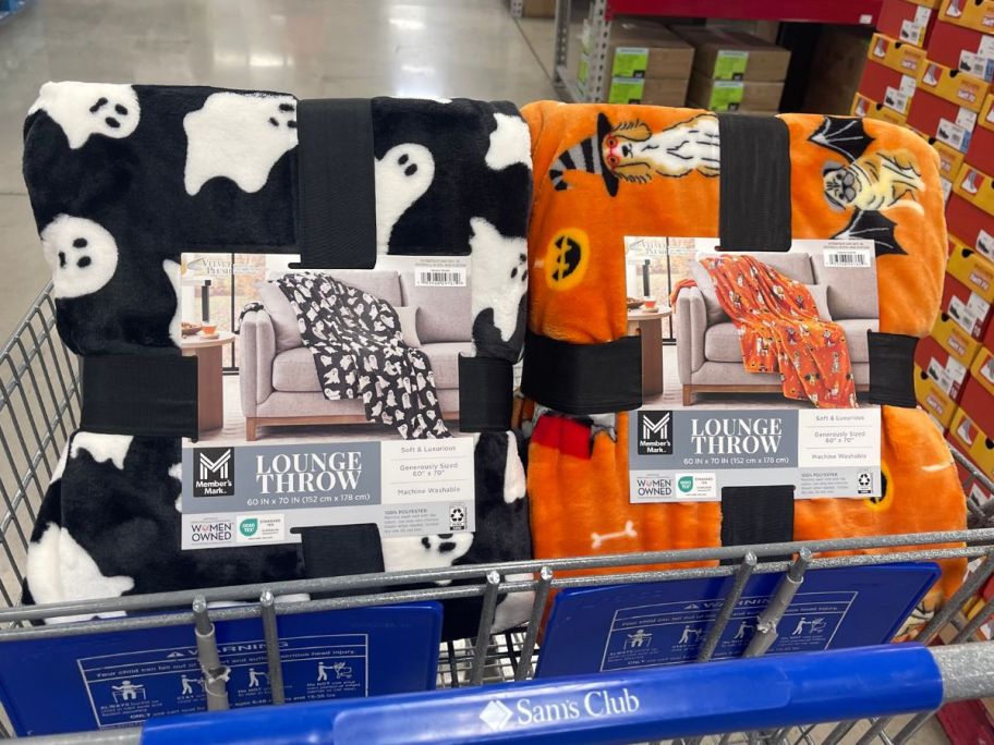 two Member's Mark Lounge 60" x 70" Throws in Halloween Designs in cart in store