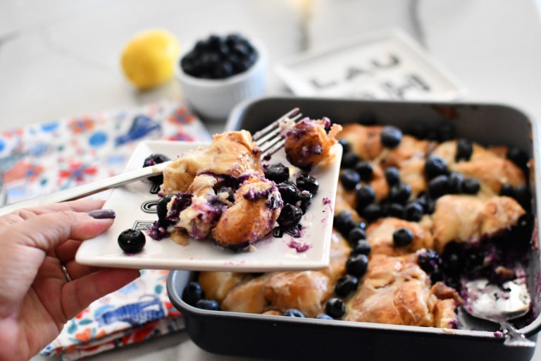 Make Lemon Blueberry Breakfast Cake From Cinnamon Rolls!