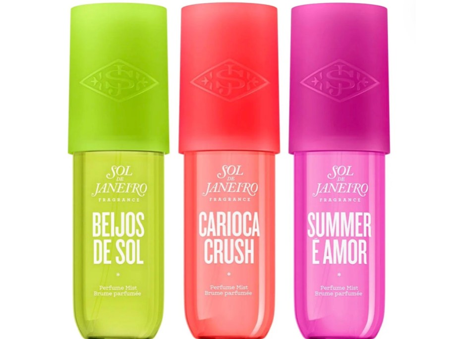 three sol de janeiro perfume mists stock image