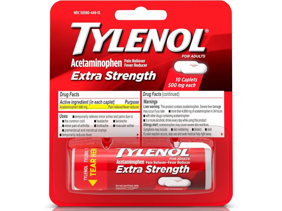 stock image of Tylenol caplets in bottle