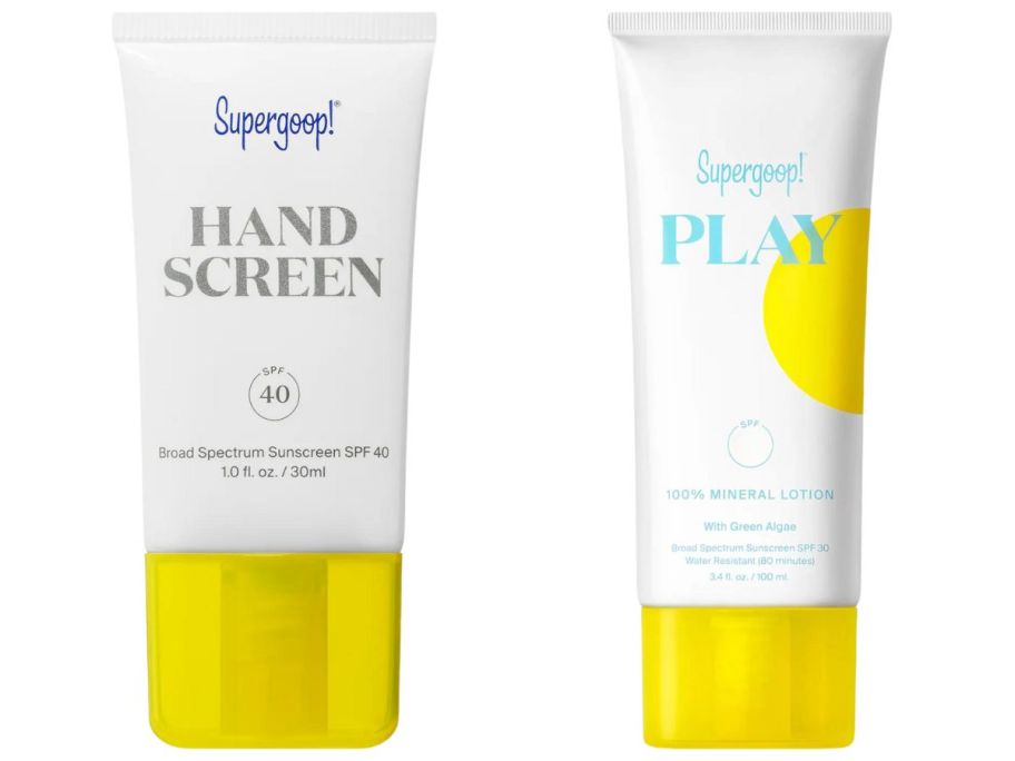 supergoop hand screen and play sunscreen stock images