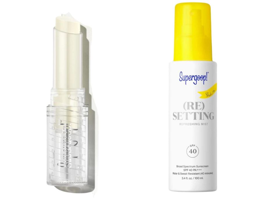 supergoop lip and spray suncreen stock images