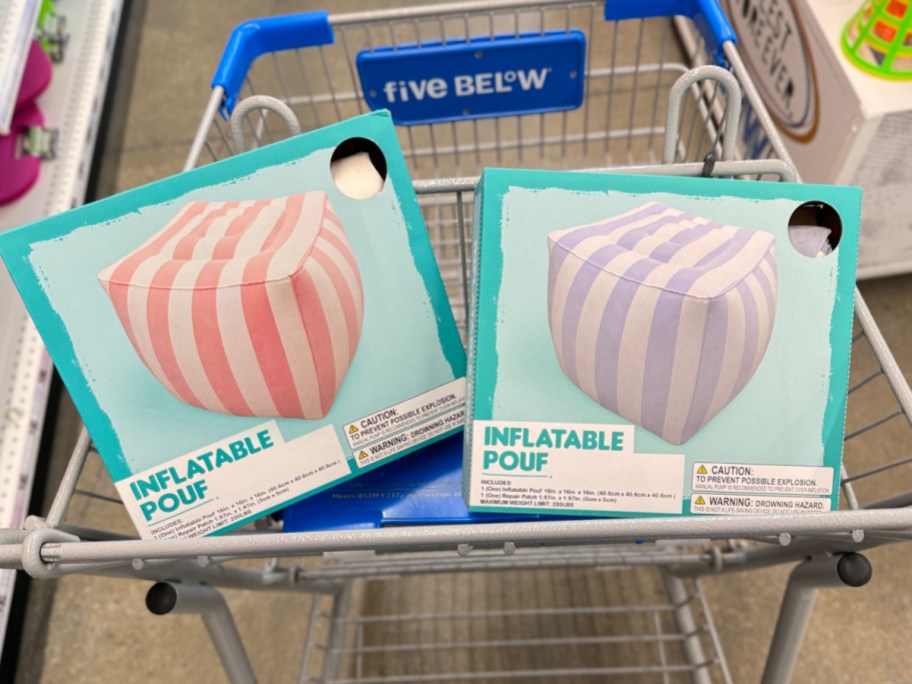 two inflatable poufs inside of five below shopping cart