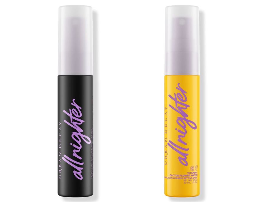 Urban Decay Travel Size All-Nighter Waterproof Makeup Setting Spray and Urban Decay Travel Size All-Nighter Vitamin C Hydrating Setting Spray stock images