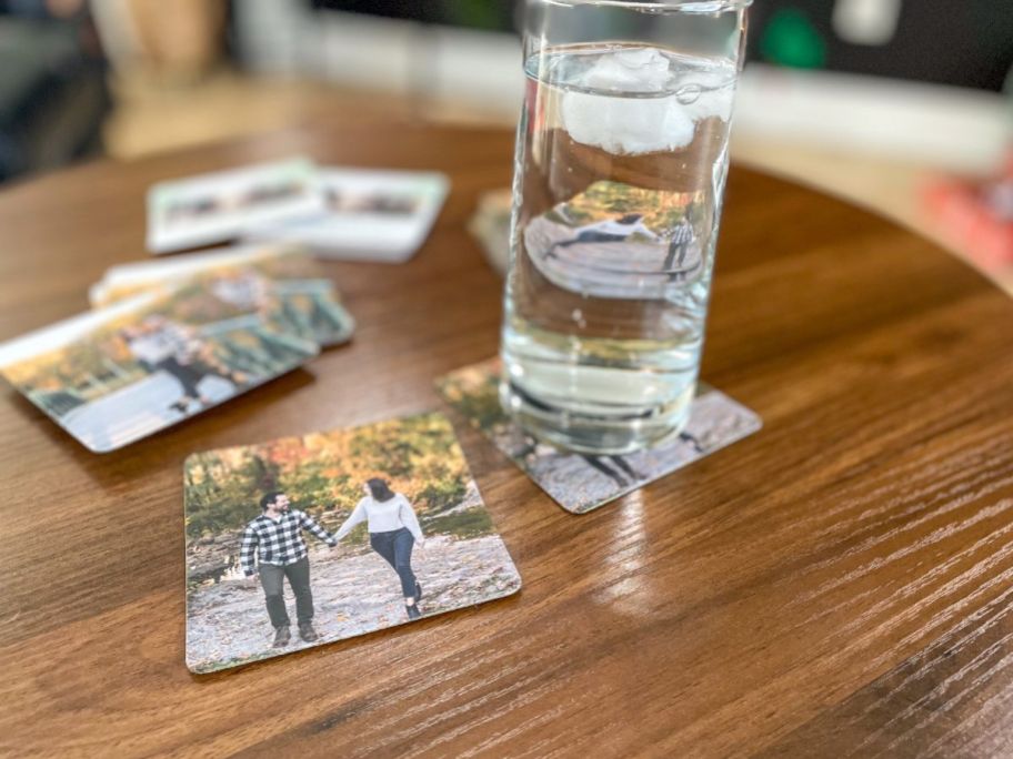 glass of water on photo coaster