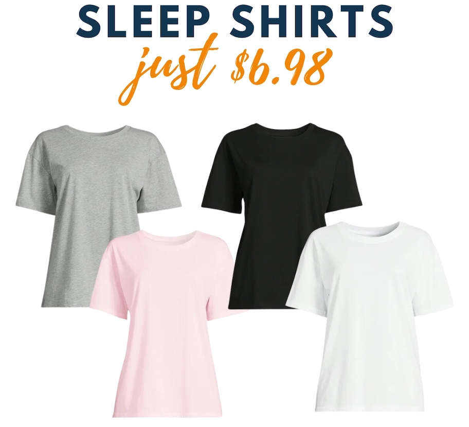 different colored sleep shirts on white background