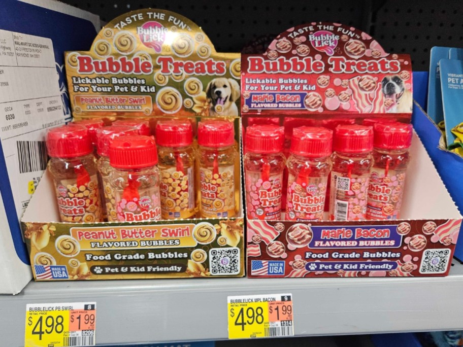 BubbleLick Bubble Treats for pets on display on shelf in Walmart