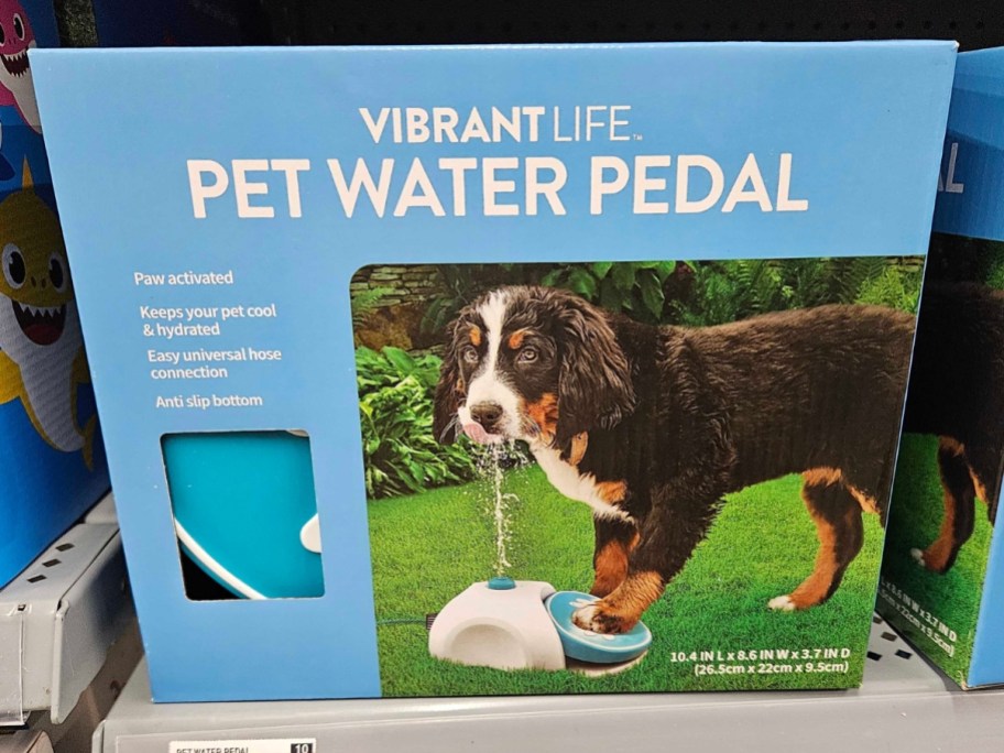 pet water pedal in box on store shelf