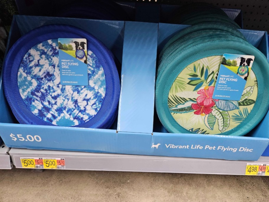 pet flying discs on shelf at Walmart