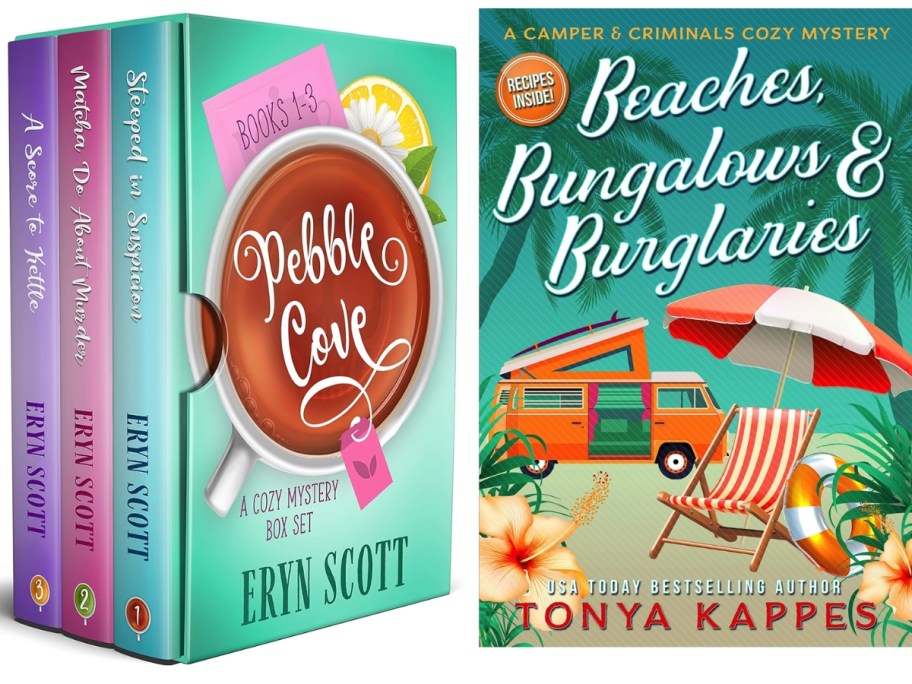 Pebble Cover Mystery Series Books and Beaches, Bungalows & Burglaries book covers
