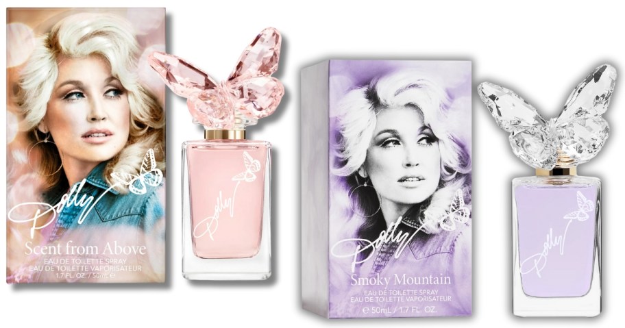 boxes and bottles of Dolly Parton perfumes
