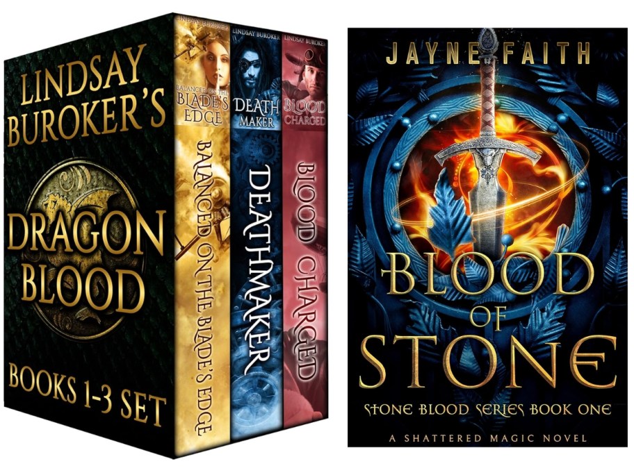 The Dragon Blood bookies series and Blood of Stone Book covers