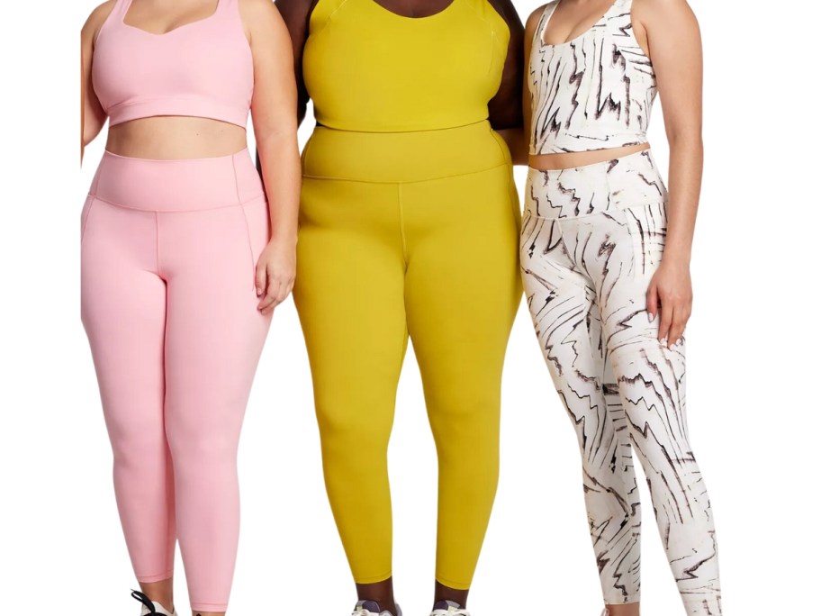 women wearing tank and legging sets in a various colors/prints