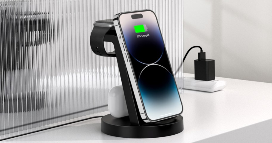 smartphone on a 3-in-1 Charging Station