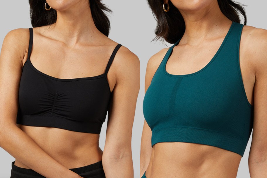 black and teal sports bras