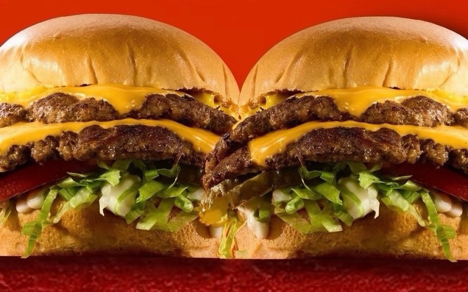 2 double burger cheeseburgers with lettuce
