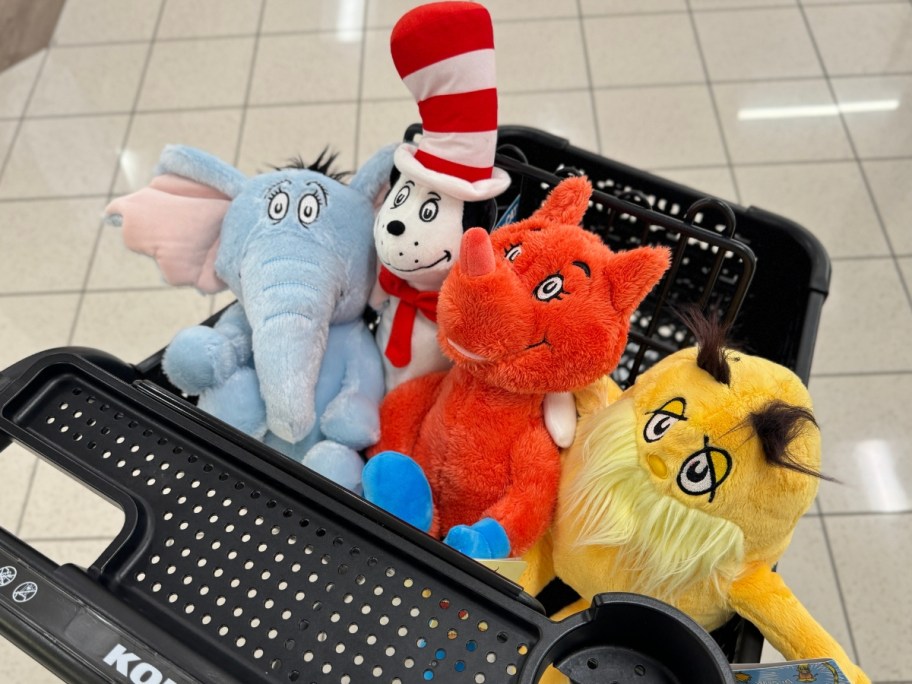 Dr. Suees plush stuffed animals in a Kohl's cart