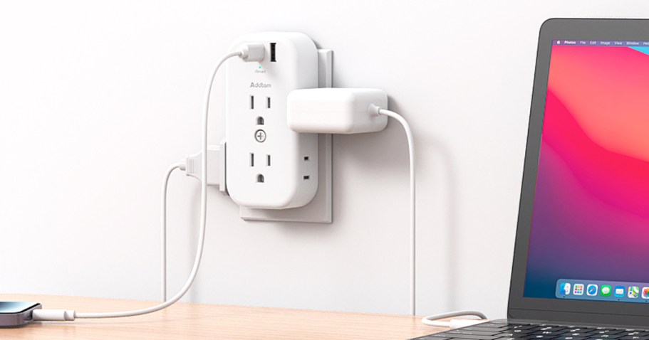 Wall Outlet Extender Only $7.99 on Amazon | Includes 6 Plugs & 3 USB Ports