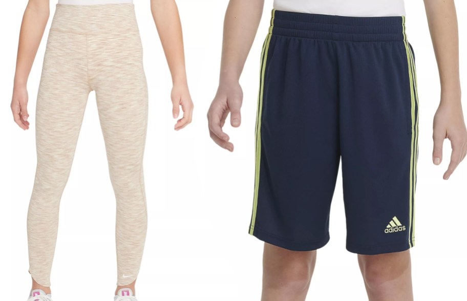 Nike Leggings and Adidas Boys' Elastic Waistband Classic 3-Stripes Shorts