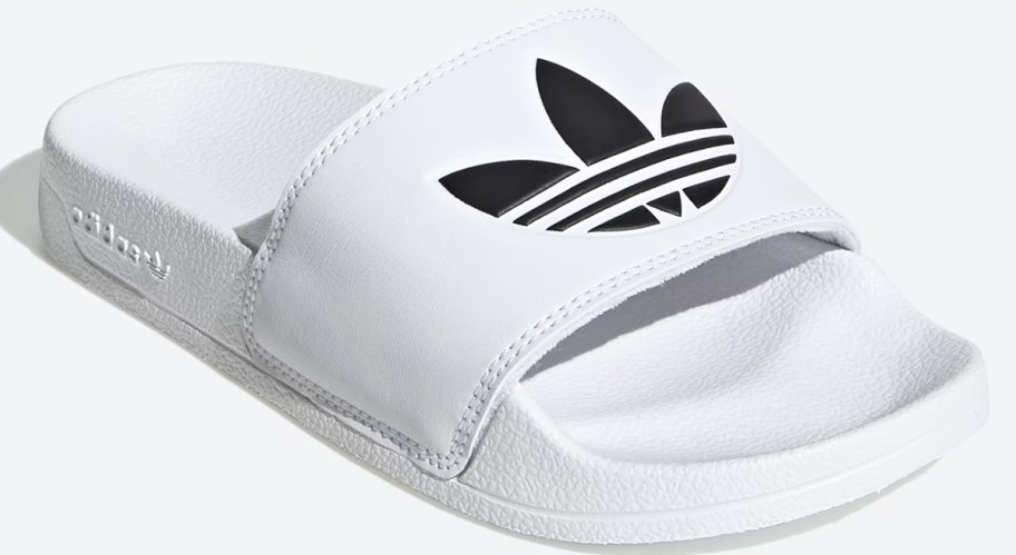 white and black adidas slide sandal