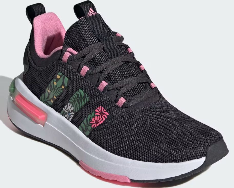 a black and floral print womens laceup sneaker