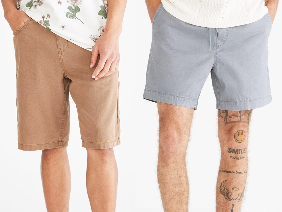 two men in brown and grey shorts