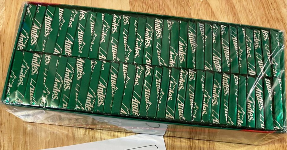 large box full of Andes Mints