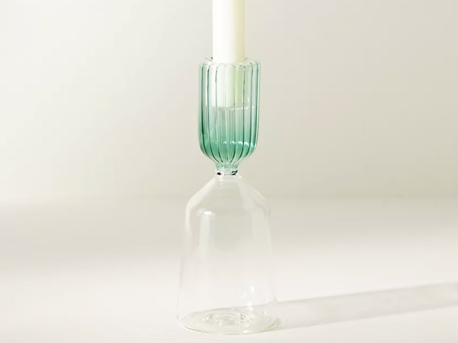 clear and green glass taped candle holder