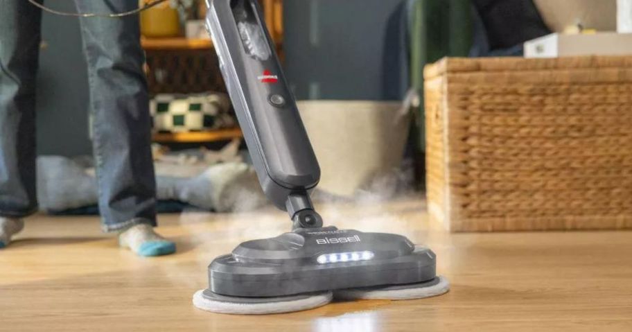 BISSELL SpinWave SmartSteam Scrubbing Steam Mop with Rotating Mop Pads on the floor
