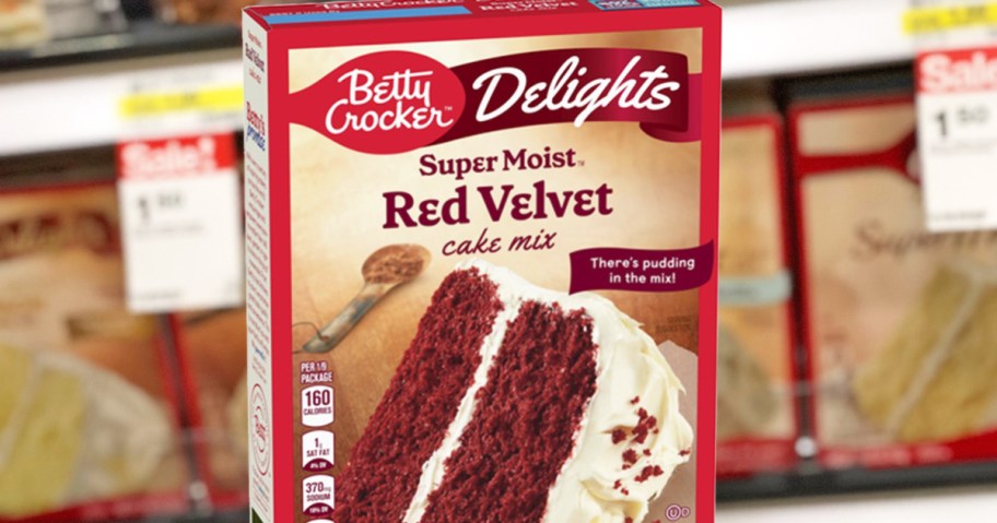 box of Betty Crocker Super Moist Red Velvet Cake Mix in store