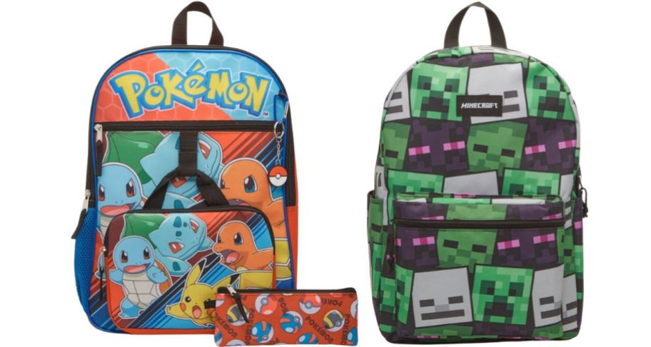 pokemon and minecraftcharacter backpacks
