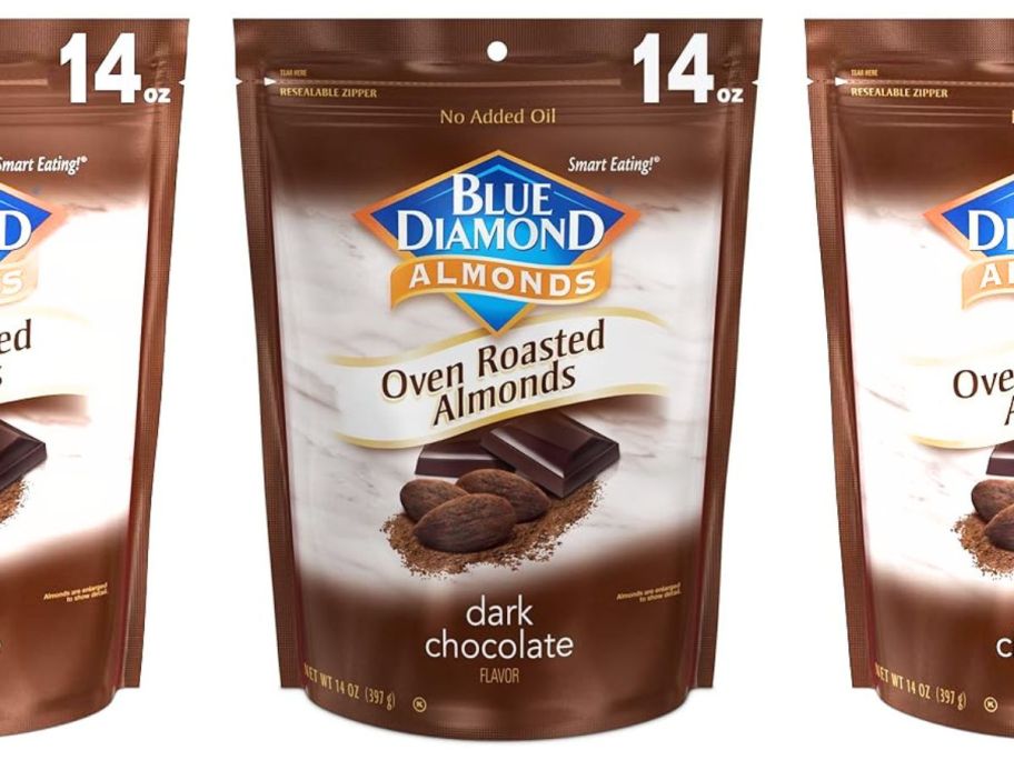 Blue Diamond Almonds Oven Roasted Dark Chocolate Flavored Snack Nuts stock image
