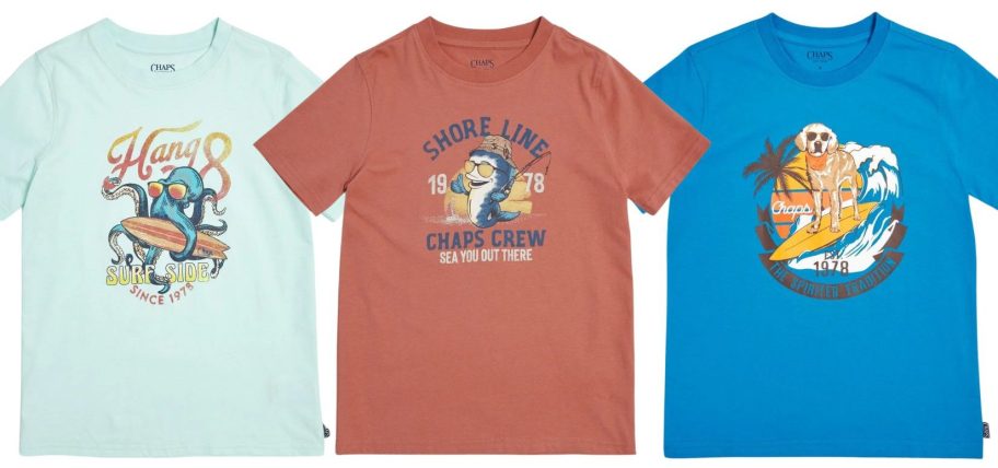 Chaps Boys Spirited Tradition Short Sleeve Cotton Graphic Tee     stock images
