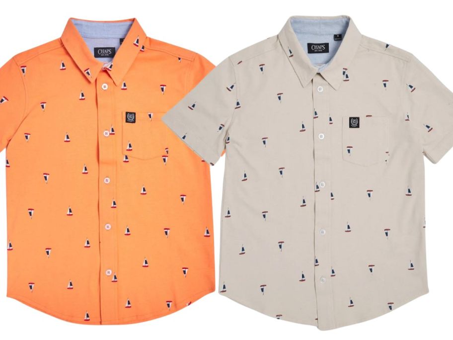 Chaps Boys The Seacoast Printed Jersey Button-Down Short Sleeve Shirt stock images
