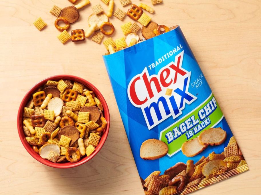 Chex Mix Snack Mix with a bowl 