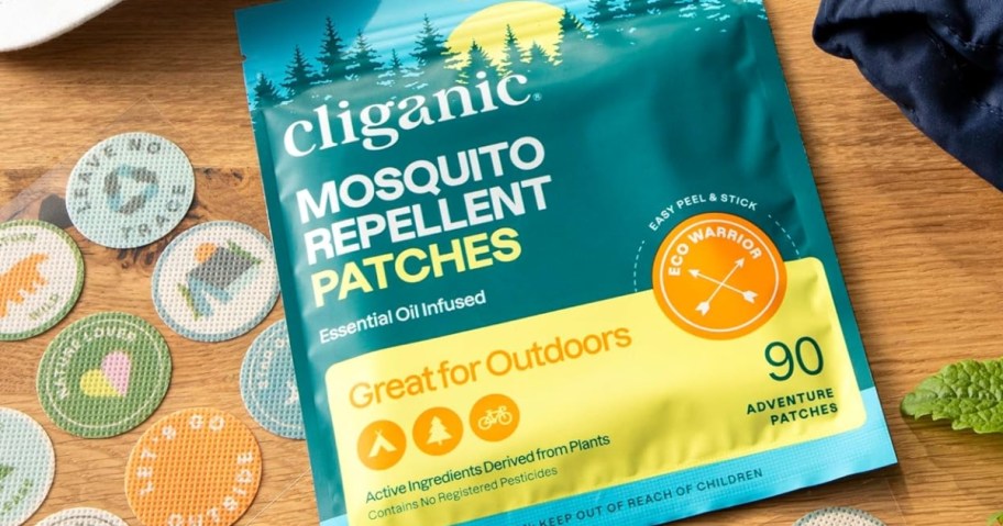 pack of Cliganic Mosquito Repellent Stickers with stickers to the side