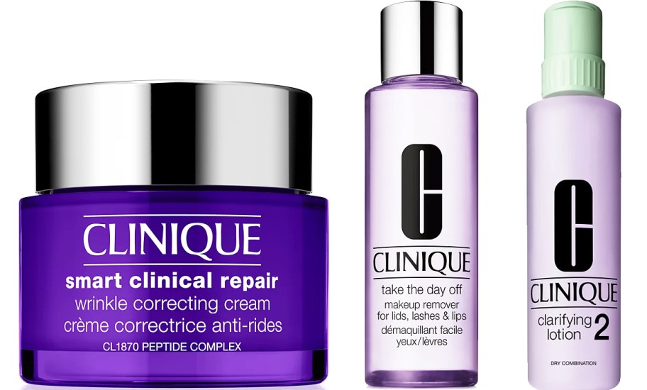 clinique face cream, makeup remover, and toner