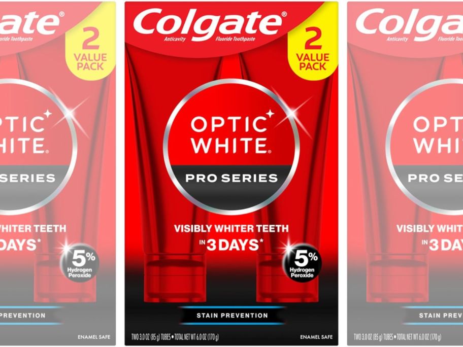 a two pack of colgate optic white toothpaste