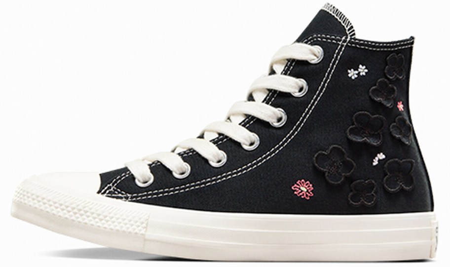 black high top converse sneaker with flowers on the sides