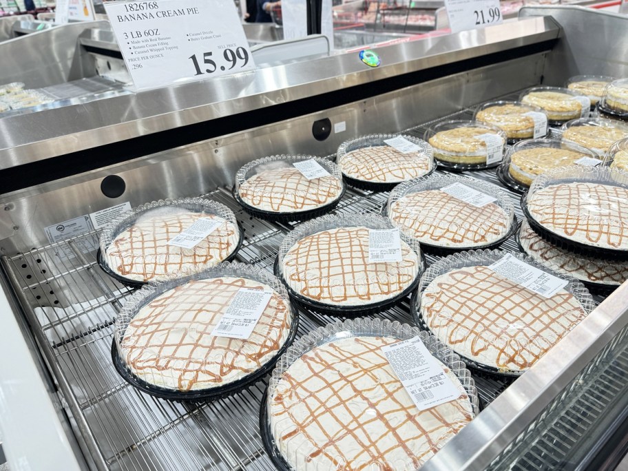 banana cream pies in refrigerated case at costco