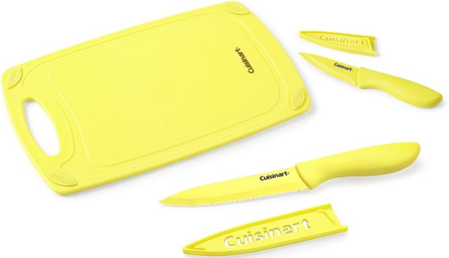 cutting board and knife set in yellow