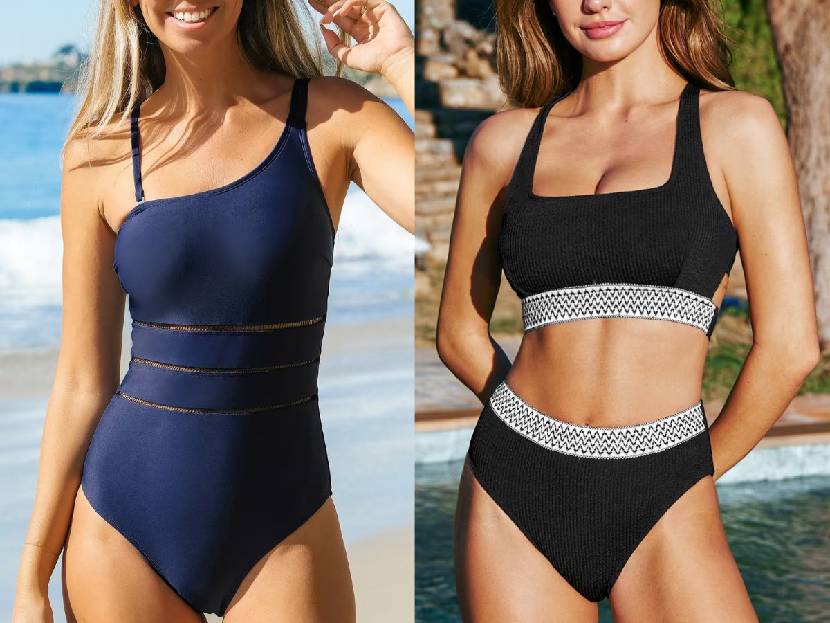 CUPSHE Bikini, voor dames, set, gekruist, bustier, hoge taille, badmode, elegant, tweedelig, badpak, zwempak, M