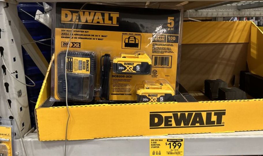 Dewalt 20V Lithium-ion Battery and Charger 4ah 2Pack on a store shelf