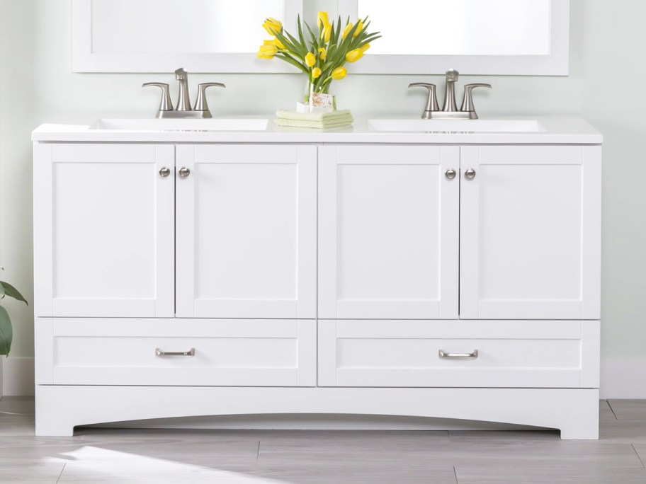 white double vanity in bathroom