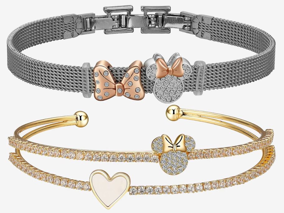 2 Disney Minnie Mouse Silver and Gold Bracelets