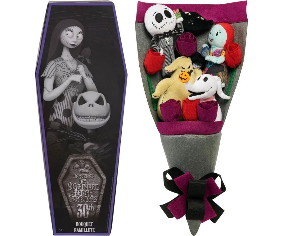 the nightmare before christmas coffin box and plushie bouquet